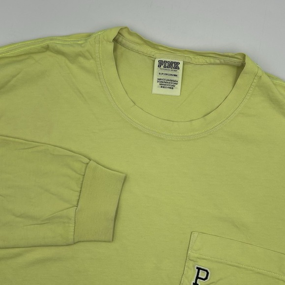 Victoria Secret PINK Long Sleeve Shirt Front Pocket Neon Yellow Women's Small P - Picture 1 of 8